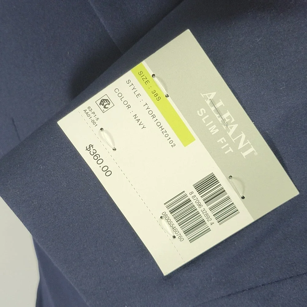 Alfani Men's Sport Coat Blazer Two Button Navy Blue Polyester Blend Slim 38S NEW